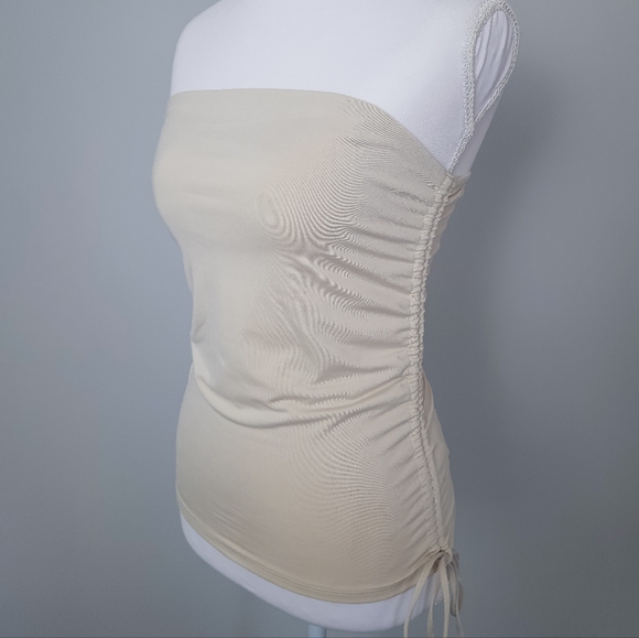 Express S Beige Strapless Ruched Tube Top Adjustable Side Tie Small - Picture 1 of 8